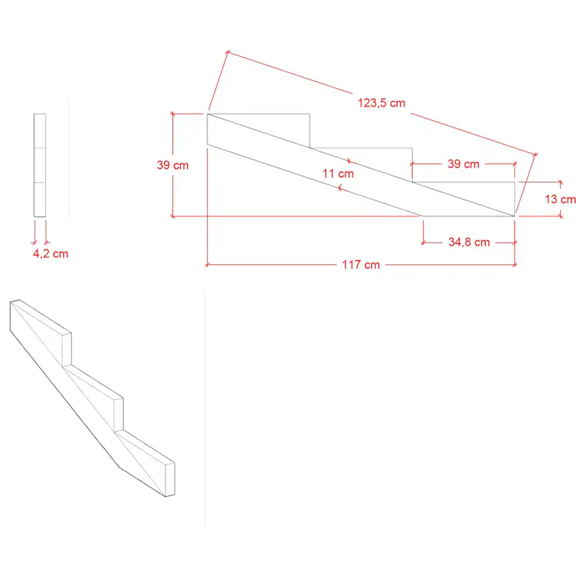 19º Plus Vangstycke 3 steg - Stegdjup 39 cm