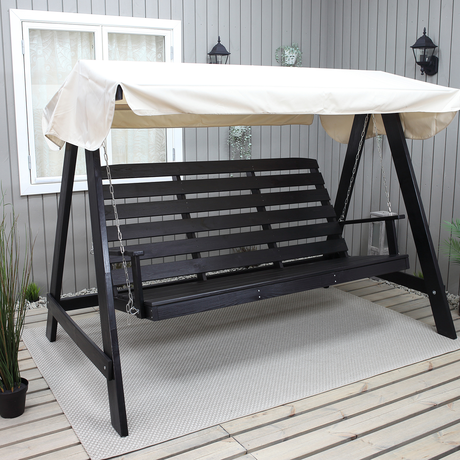 PELLE garden swing without roof, Svarte frame Grå