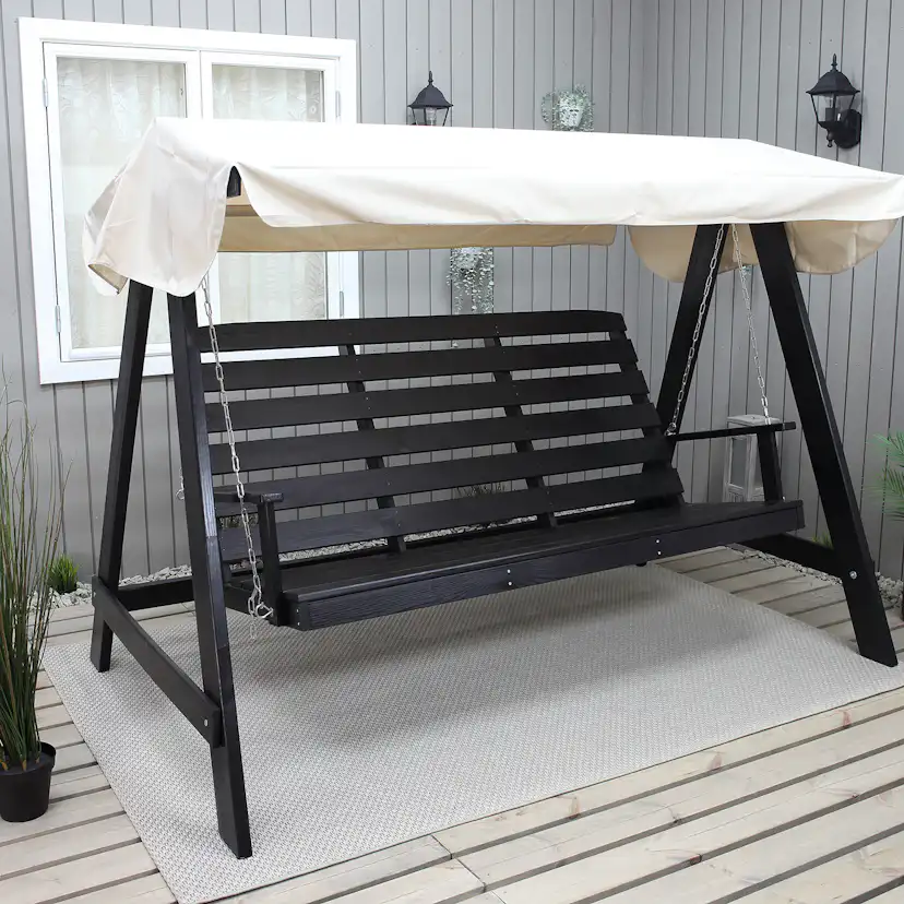 PELLE garden swing without roof, Svarte frame Grå