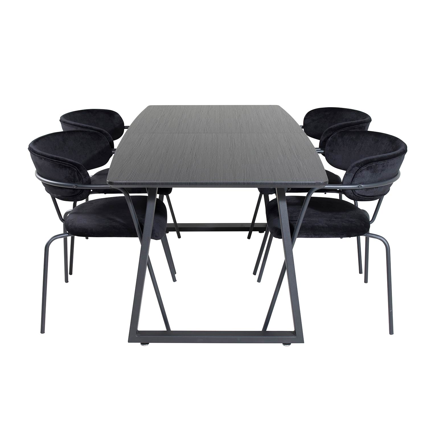 Inca Extentiontable-Black top/Arrow armchair-Black Velvet_4 Svart/Svart