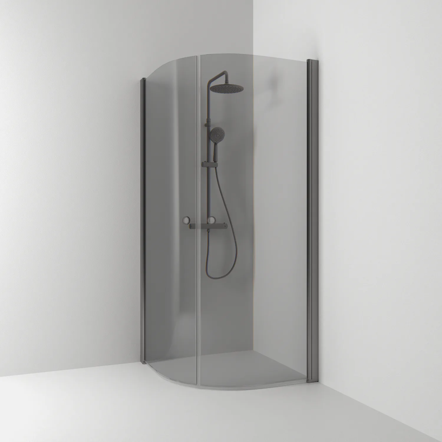 Skoga Duschhörna Halvrund90x90x198 Blyertssvart/Rökglas Intht 900x900 mm, Profil: Blyertssvart, Rökfärgat med Integrerat