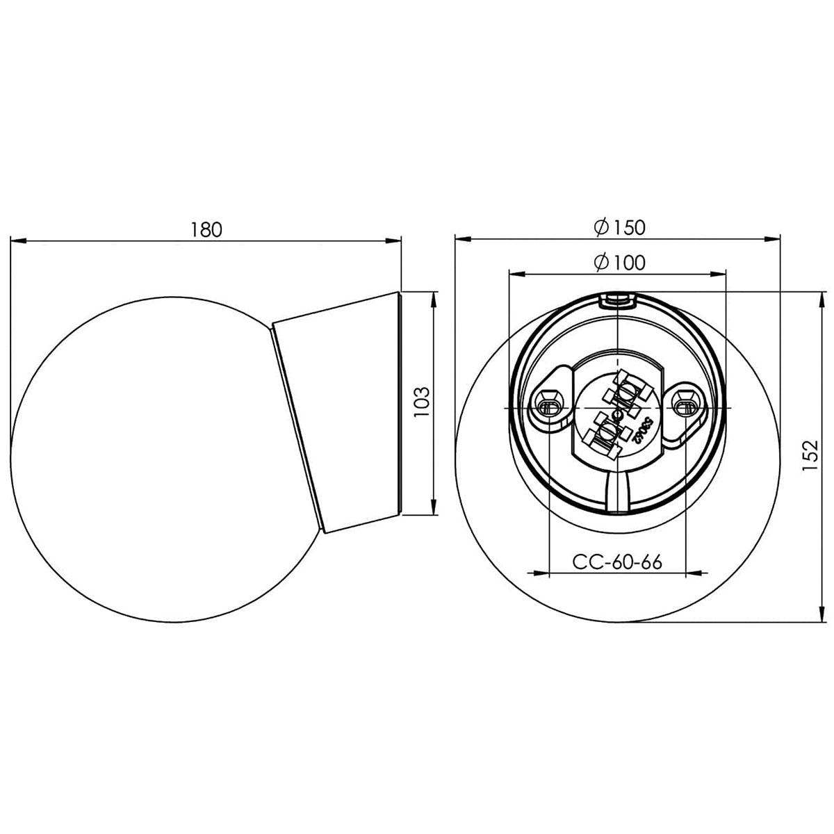 Vägglampa Ifö Electric Classic Glob 150 Blank Sned IP20 LED