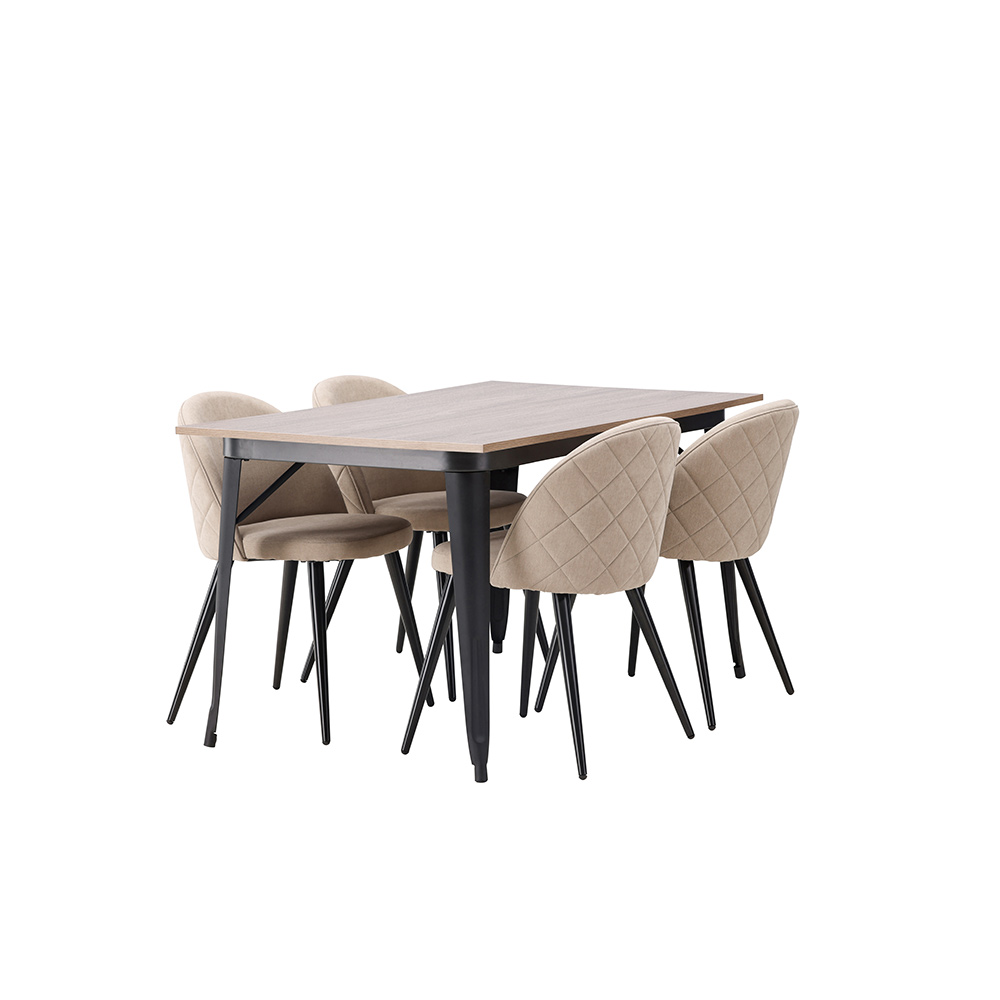 Matgrupp Venture Home Tempe Matbord 140 cm & 4 Velvet Stolar i Sammet