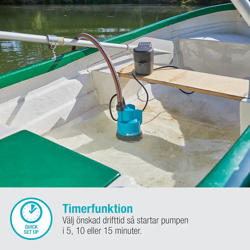 Dränkbar pump Gardena för Rent Vatten 2000/2 18V P4A Set (2,5Ah batteri + standardladdare)