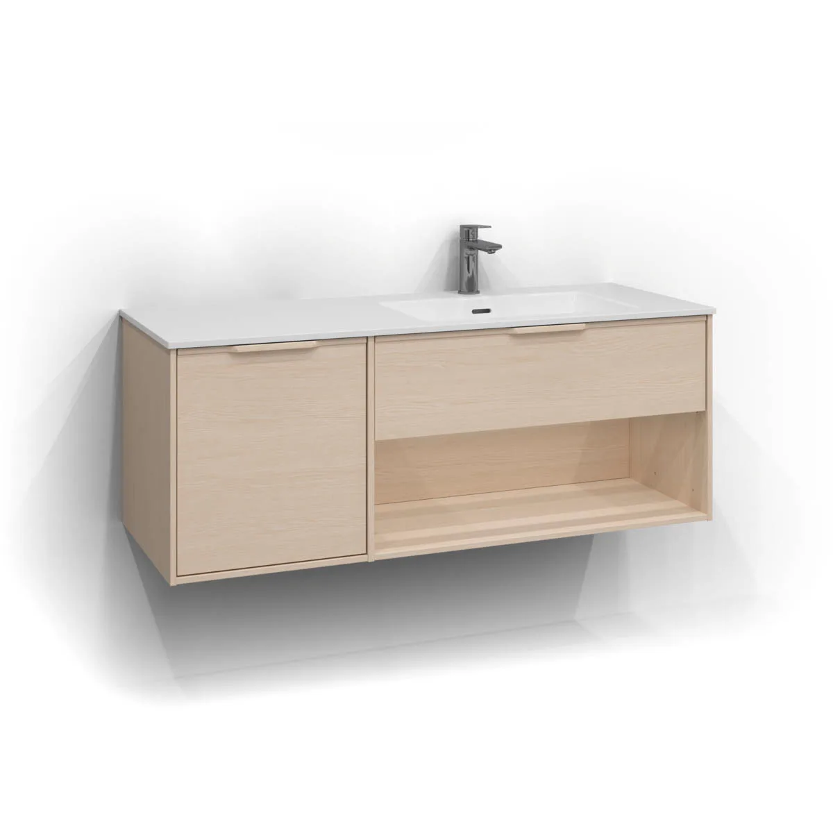 Epos Underdel Relief 120x45 Vit ask 1+1L Öppen förvaring Int Vit Ask, Relief, 1 + 1 lådor med integrerat handtag och 1 öppen hylla, Höger, Dubbelt eluttag ingår i 40 lådan
