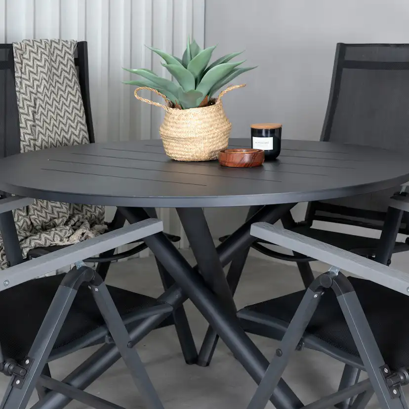Alma Dining Table - Black Alu - ø120cm+Albany Light 5-pos - Svart