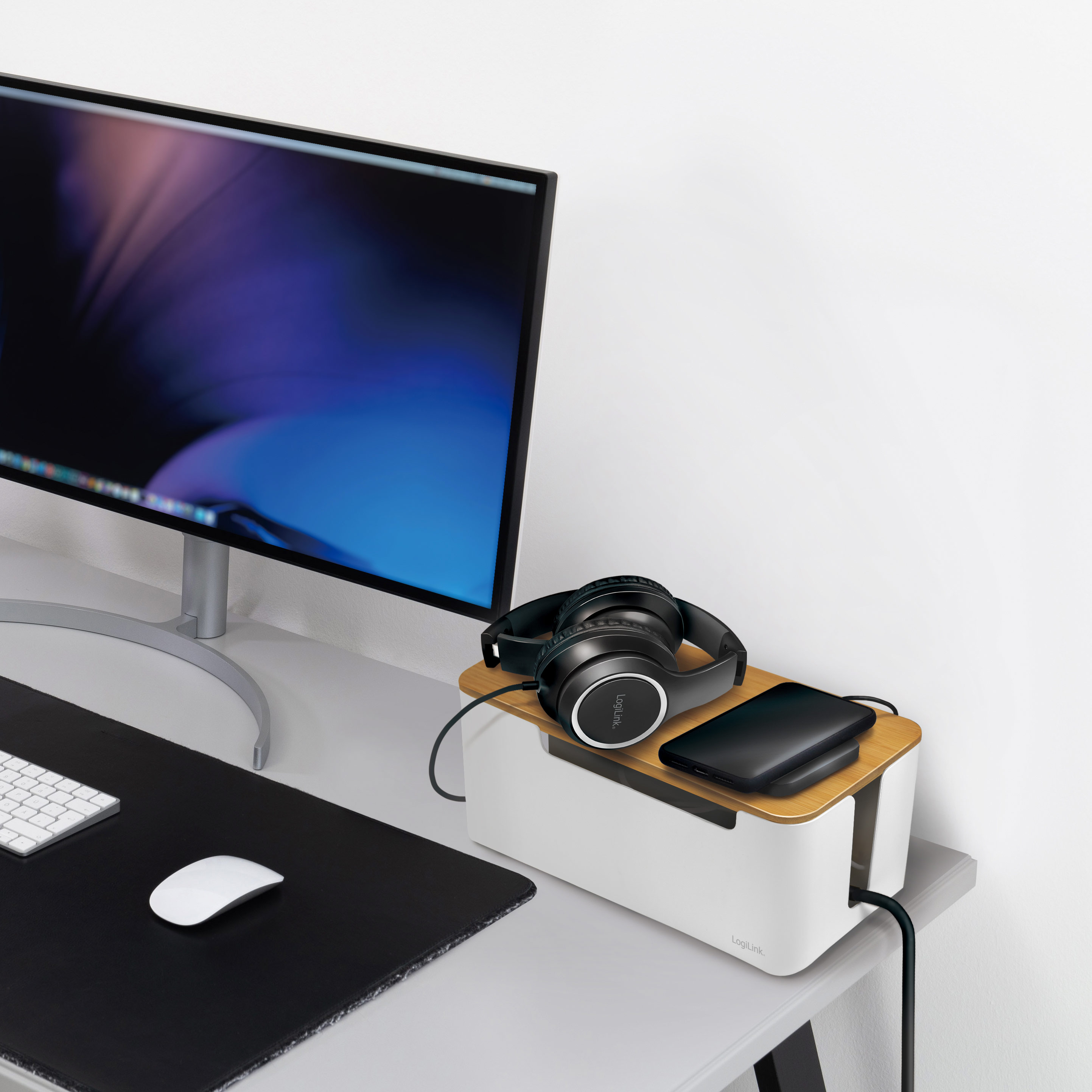 Kabelgömma LogiLink Cable Box Med Bambulock 32x14x13 cm