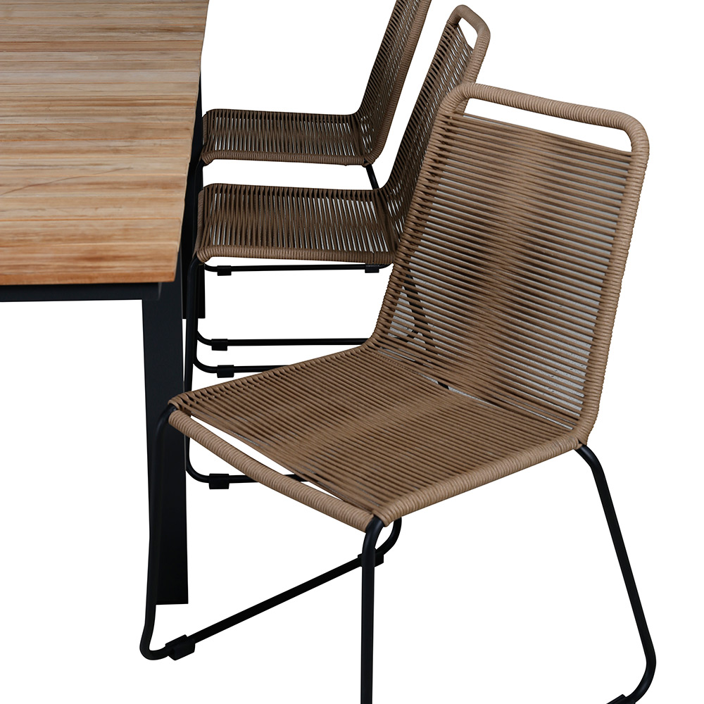 MexicoTable160/240*90-LindosStackingChair-Alu/LatteRope_6 Beige