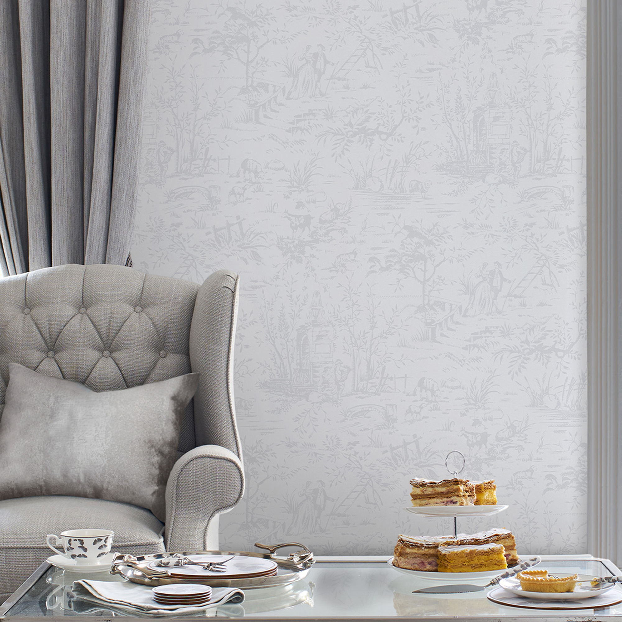 Tapet Laura Ashley Toile De Jouy Sugaröd Grå 118495