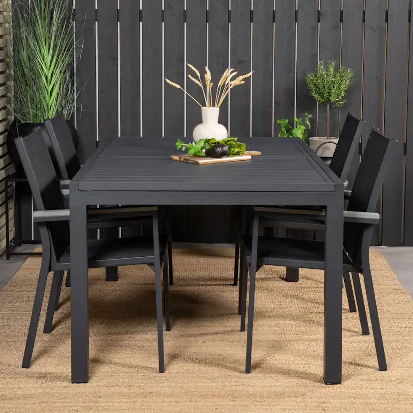 Marbella Bord160/240*100*H75-svart+Parmastolsvart/svart Grå4 Svart/Svart