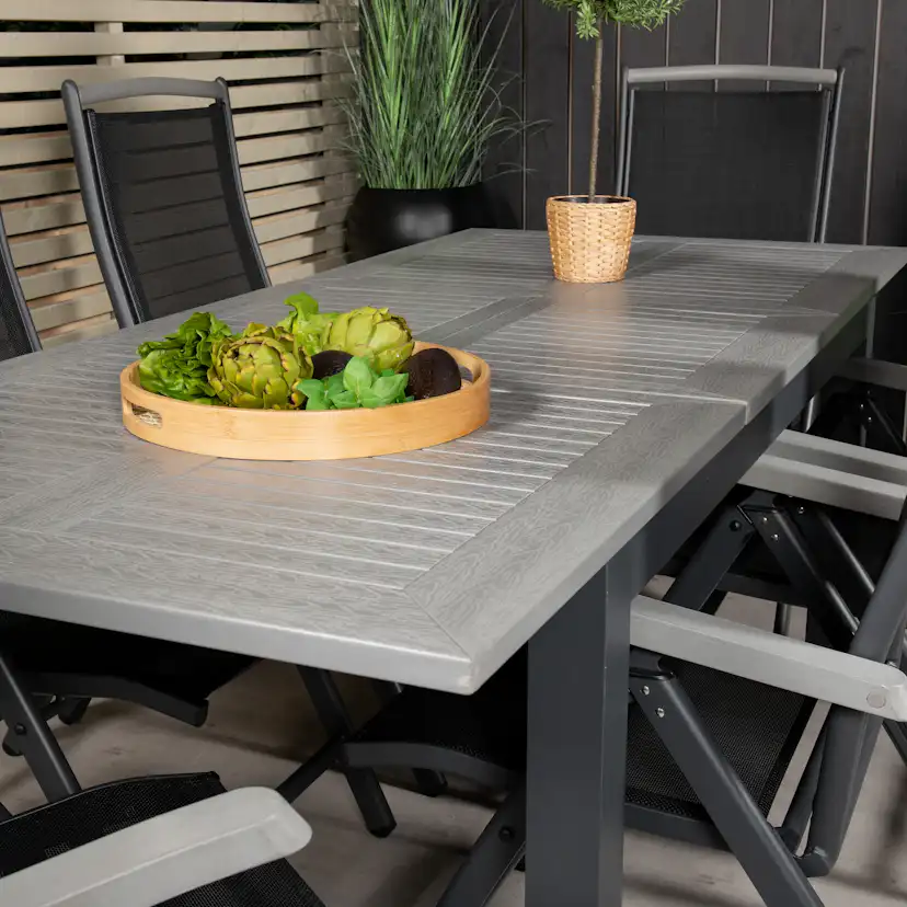 Albany Dining Table 160/240*100 - Svart Alu / Grey Aintwood+ Svart/Grå