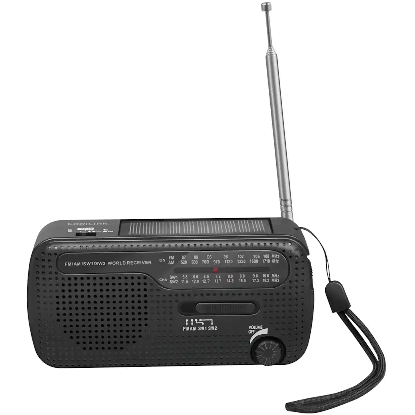 Vevradio LogiLink med Ficklampa och Solcell