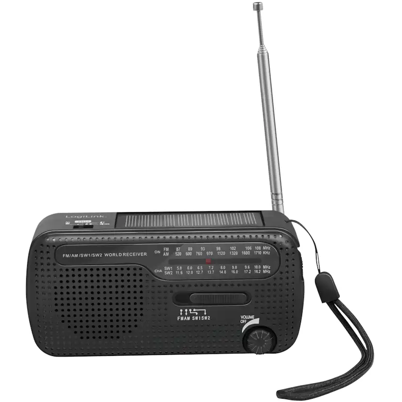 Vevradio LogiLink med Ficklampa och Solcell