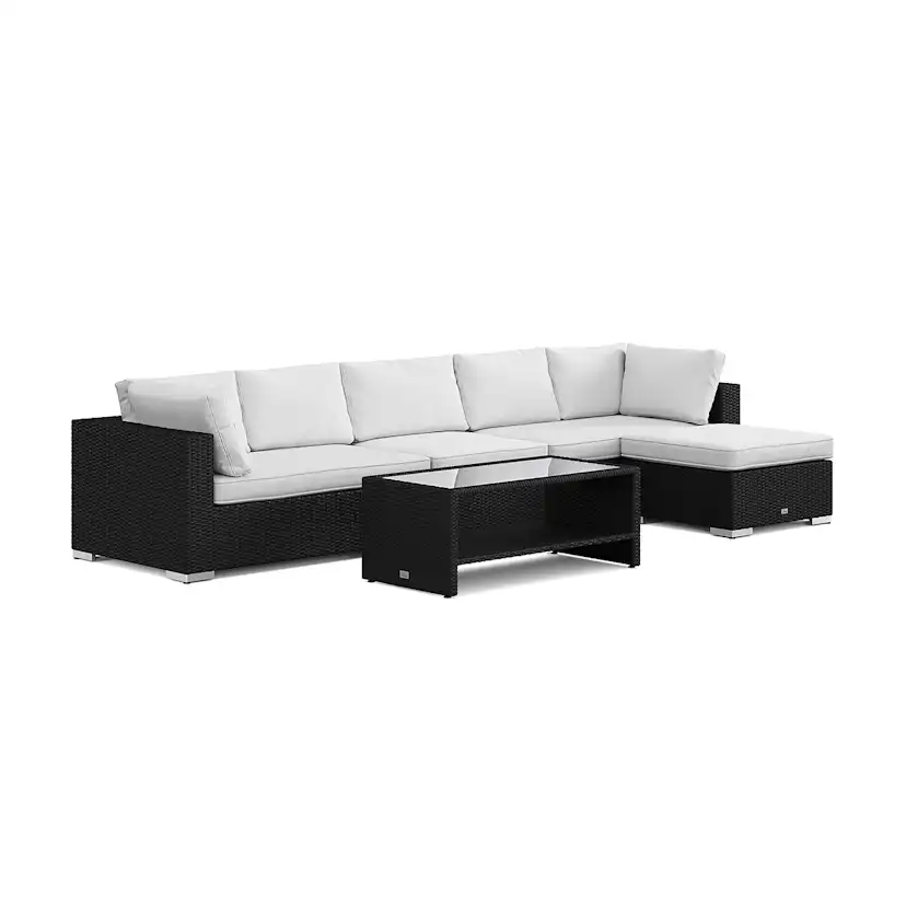 Loungegrupp Comfort Garden Bahamas utomhus divansoffa 6-sits med vändbar divan och bord med hylla