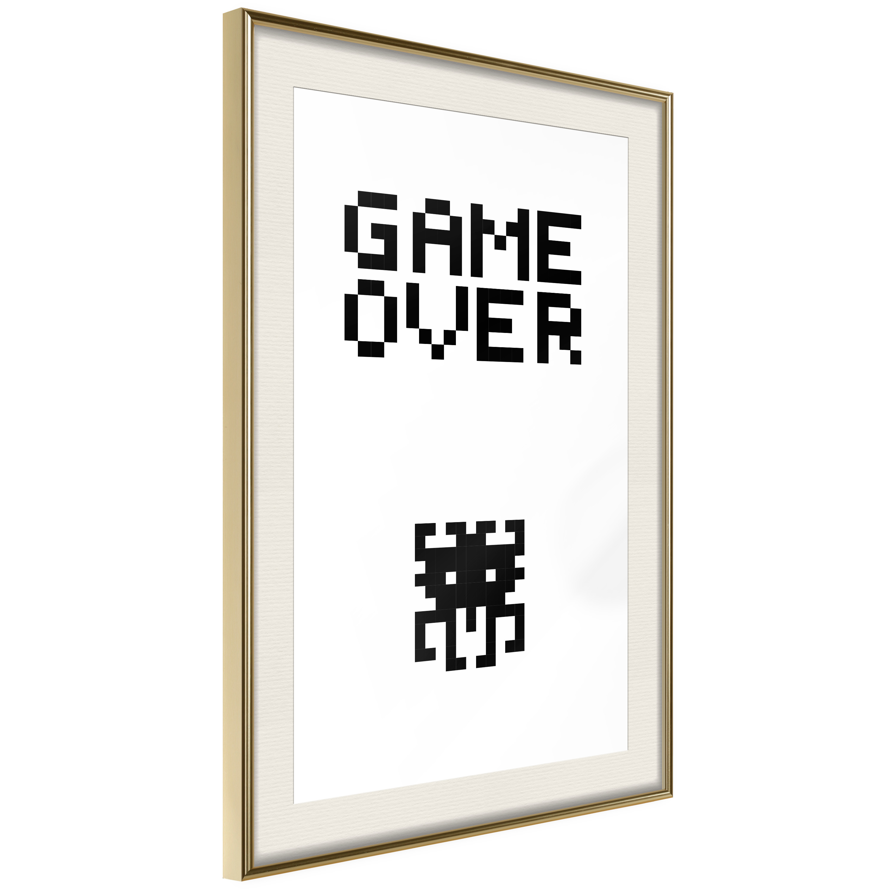 Affisch - Game Over [Poster] 20x30 Guld ram med passepartout, 20x30 cm