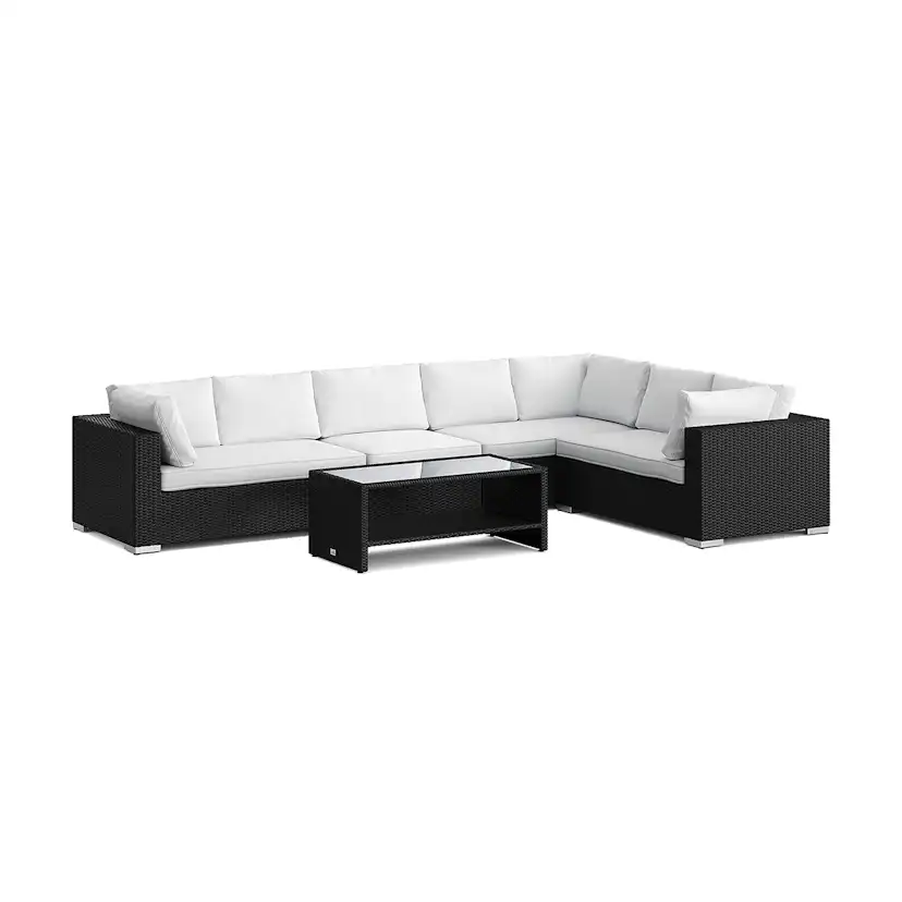 Loungegrupp Comfort Garden Bahamas L-formad utesoffa vänster, 7-sits med bord och hylla