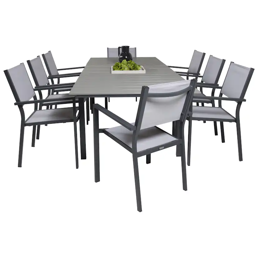 Matgrupp Venture Home Lova 160/240 med 8 Copacabana Karmstolar