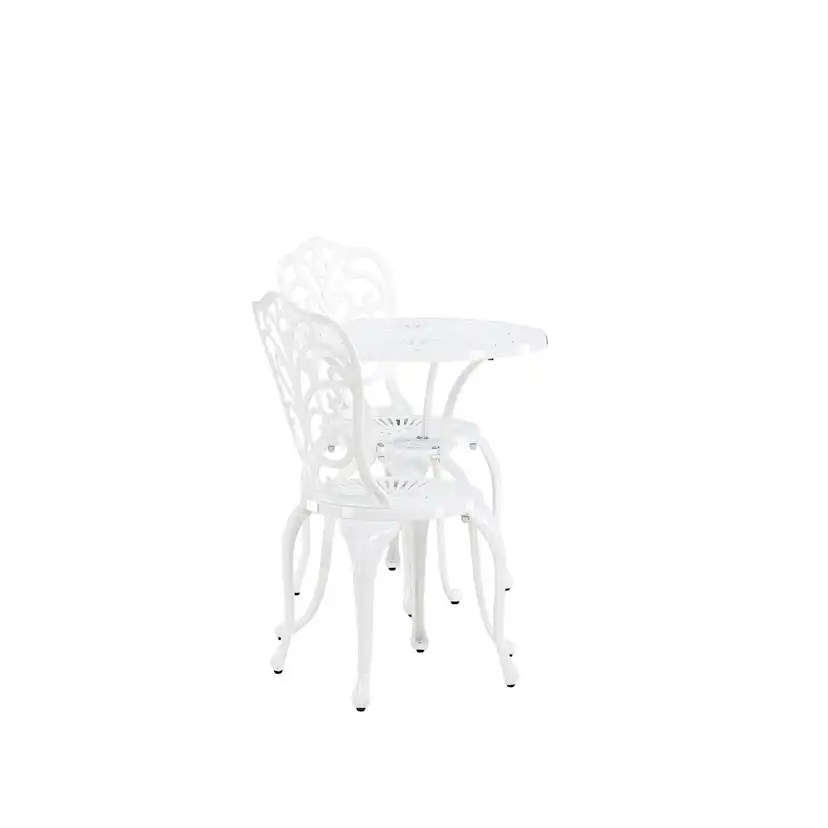 Caféset Venture Home Nandin Klassisk Cafégrupp med Runt Bord & 2 Stolar i Aluminium, Vit
