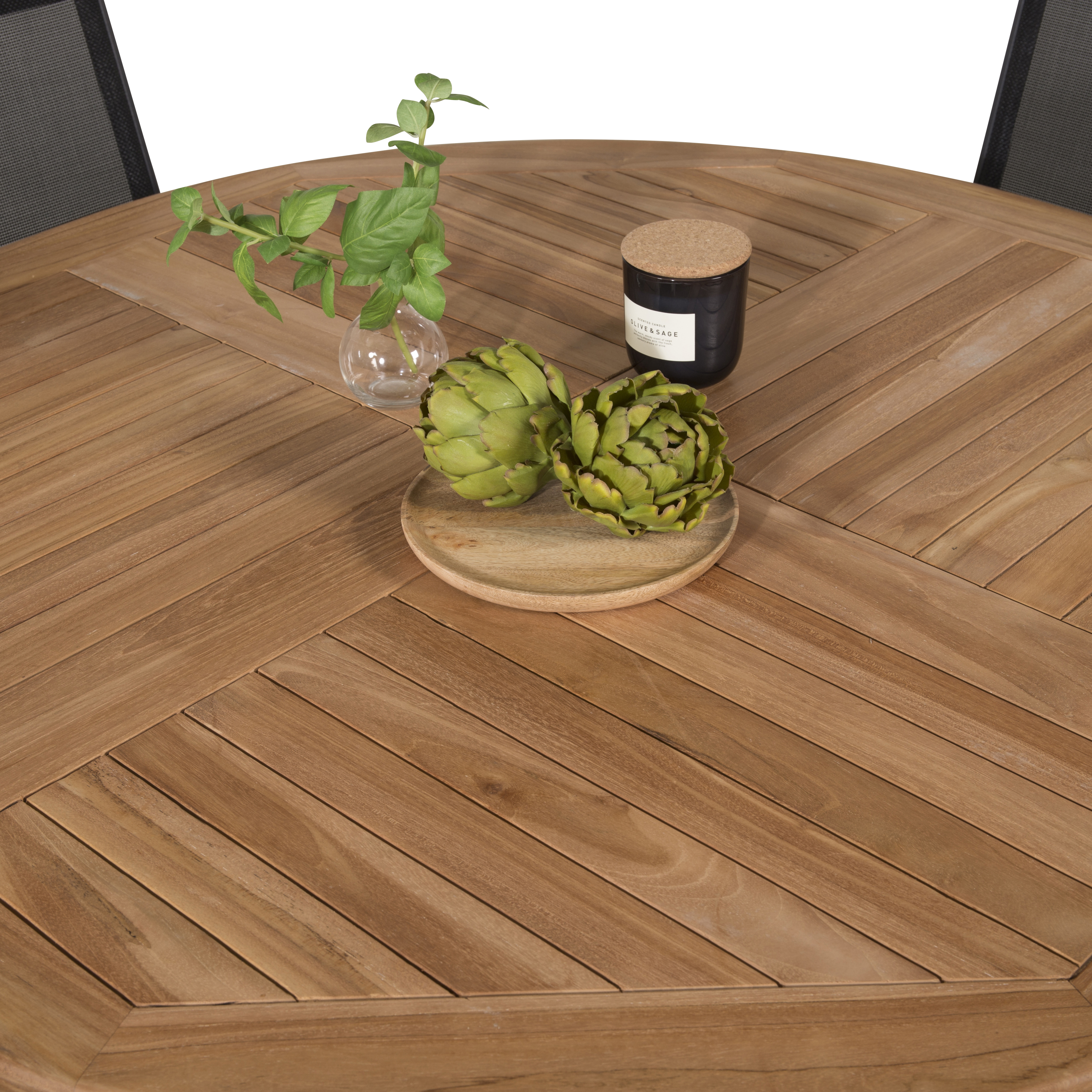 Kenya Round Bordø120cm-Teak+Texas stol-svart/Teak4 Svart/Teak