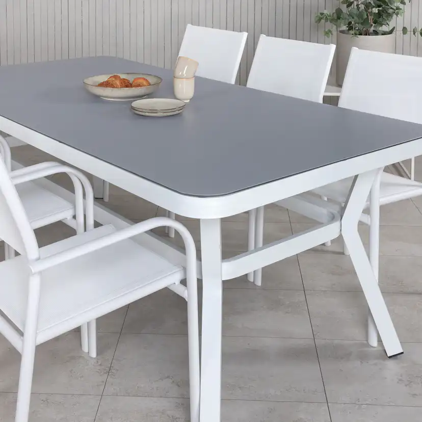 Matgrupp Venture Home Virya 160x90 med 6 Santorini Stapelstolar