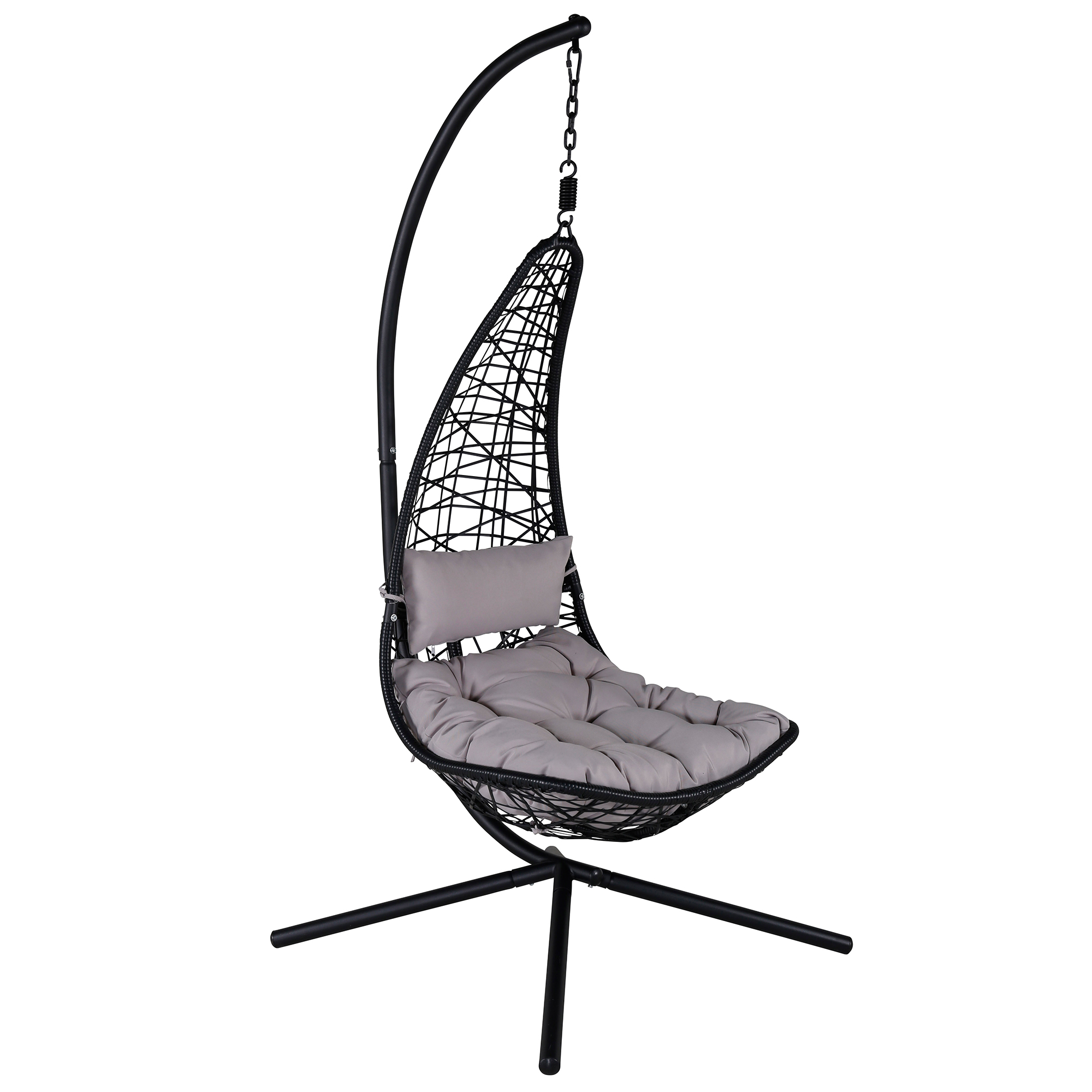 Edinburgh Hanging chair - Black frame/black wicker/grey cush Svart/Grå