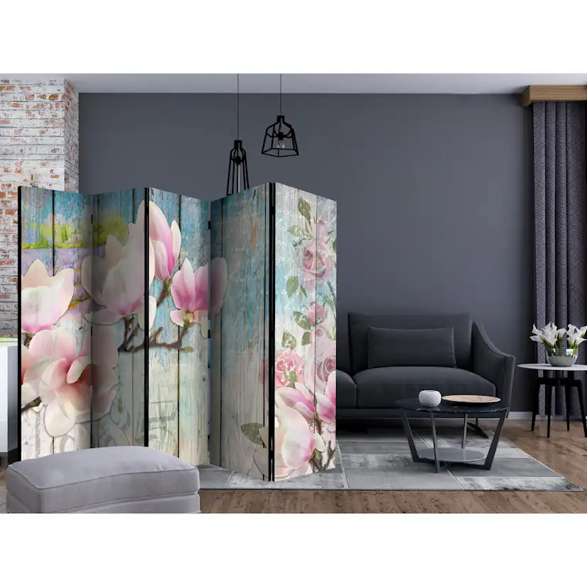 Rumsavdelare Arkiio Pink Flowers on Wood II 225x172 cm