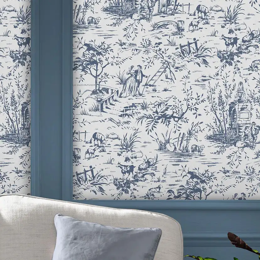 Tapet Laura Ashley Toile De Jouy Dark Seaspray Blå 118494