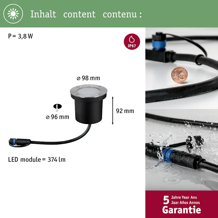 LED Infälld Markbelysning Paulmann Plug & Shine Smart Home Zigbee 3.0 Floor Profil IP67 RGBW+ 3,7W