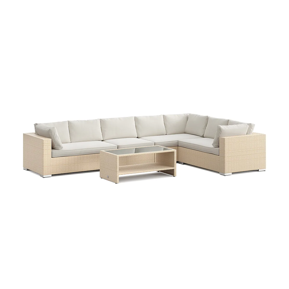 Loungegrupp Comfort Garden Bahamas L-formad utesoffa vänster, 7-sits med bord och hylla