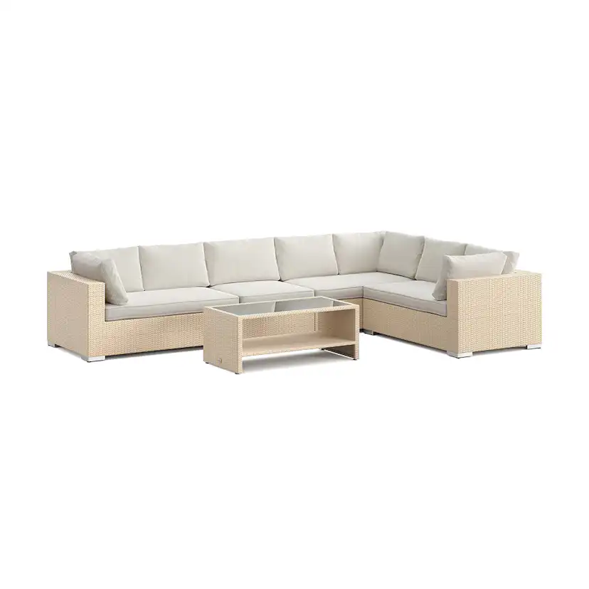 Loungegrupp Comfort Garden Bahamas L-formad utesoffa vänster, 7-sits med bord och hylla