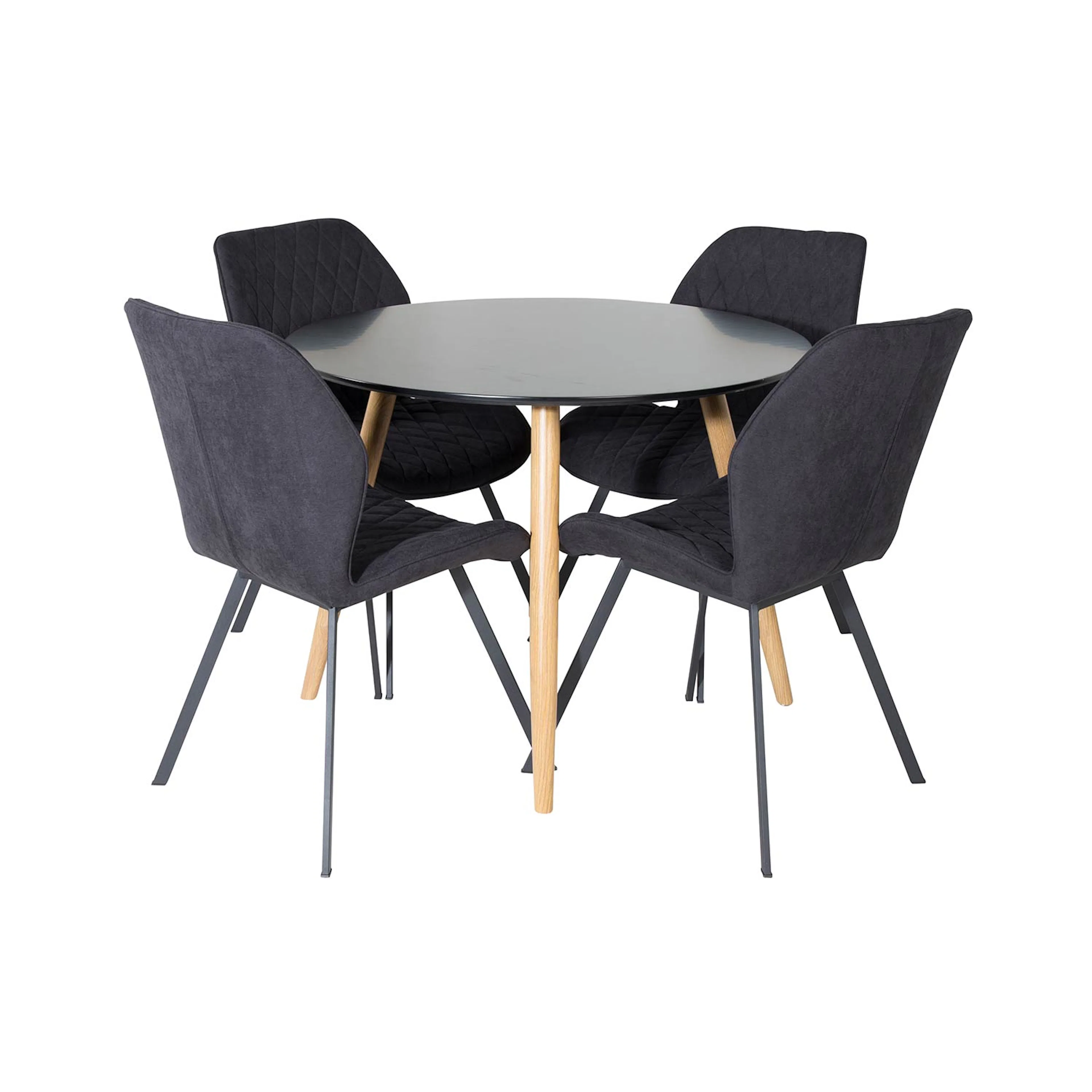 Plaza Round Table -Black / Oak+Gemma  Chair -Black Fabric_4 Svart/Ek/Svart