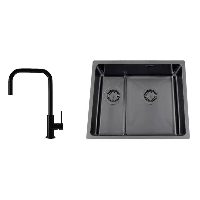 Disklåda Nordic Tech Titan 53 KHX Nickel med Köksblandare Steel Accent Square Shadow