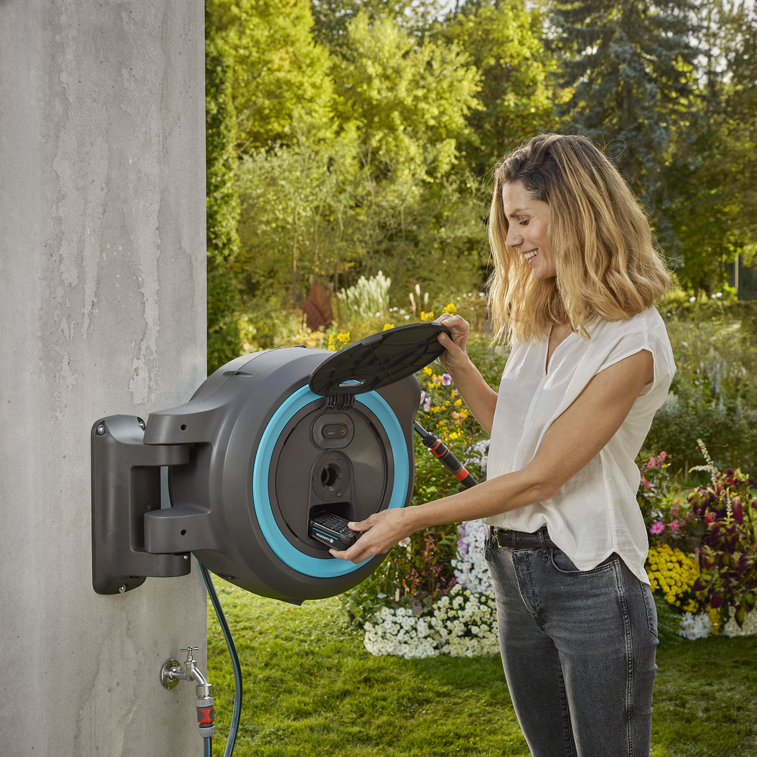 Slangbox Gardena Batteridriven PowerRoll XL 35 m Med Batteri & Laddare