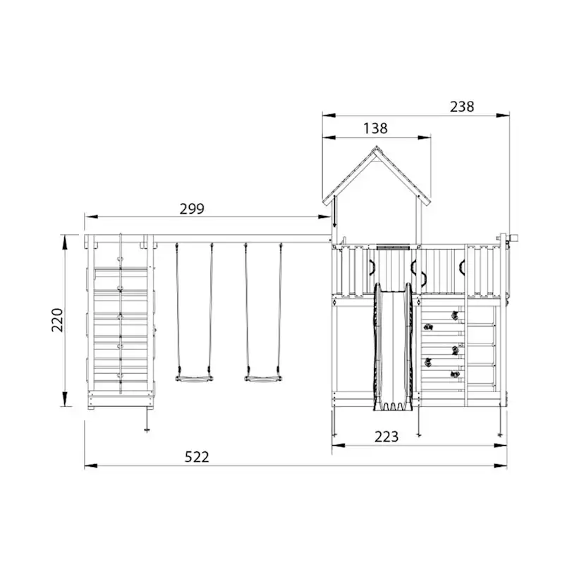Lektorn Jungle Gym Cottage 2.1 Klättermodul Blå Rutschkana & Sand