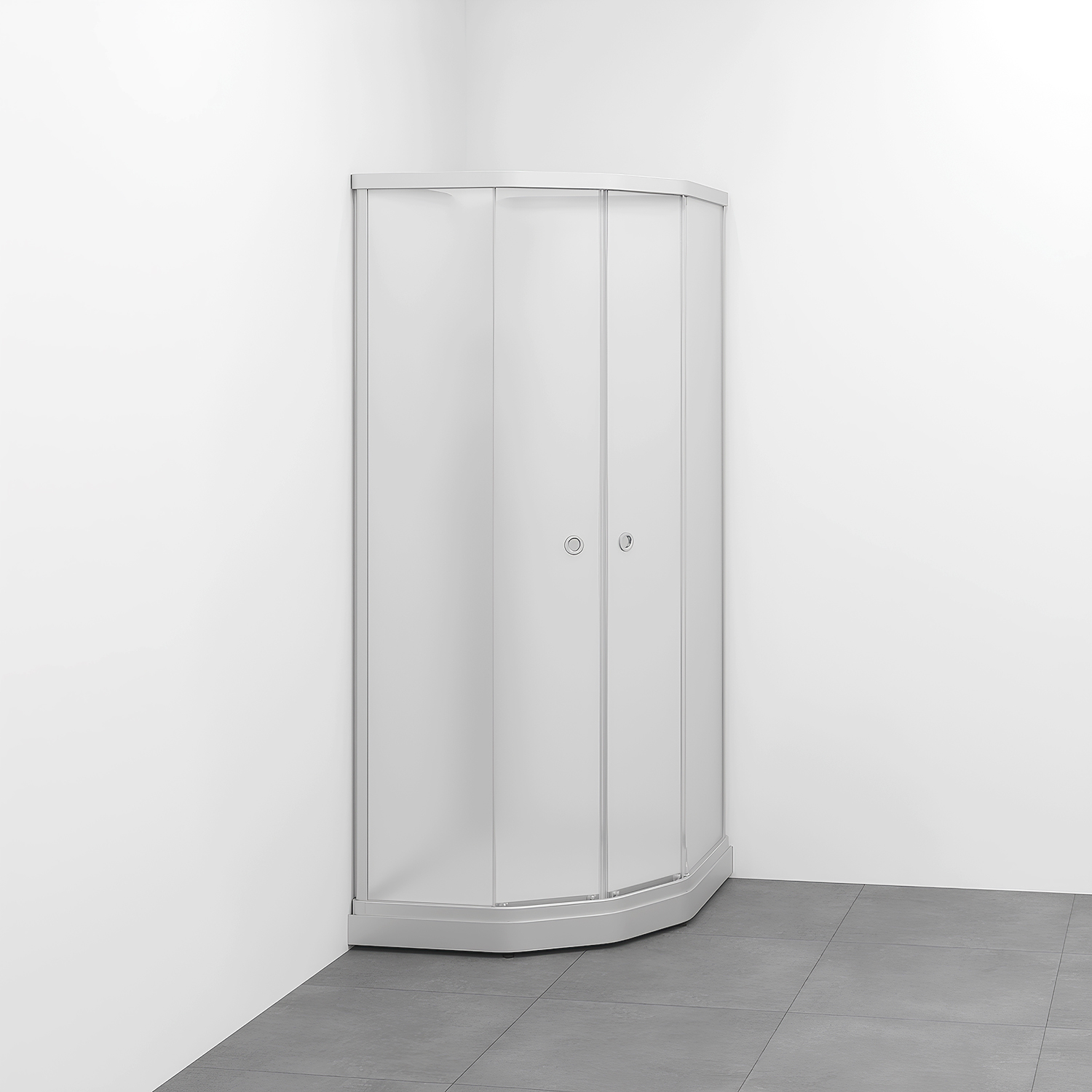 Flow kab Semi UtpBl 8x9 N ICV 810x910x1990 mm, Matt aluminium Profil, Frostat glas/Vit bakvägg
