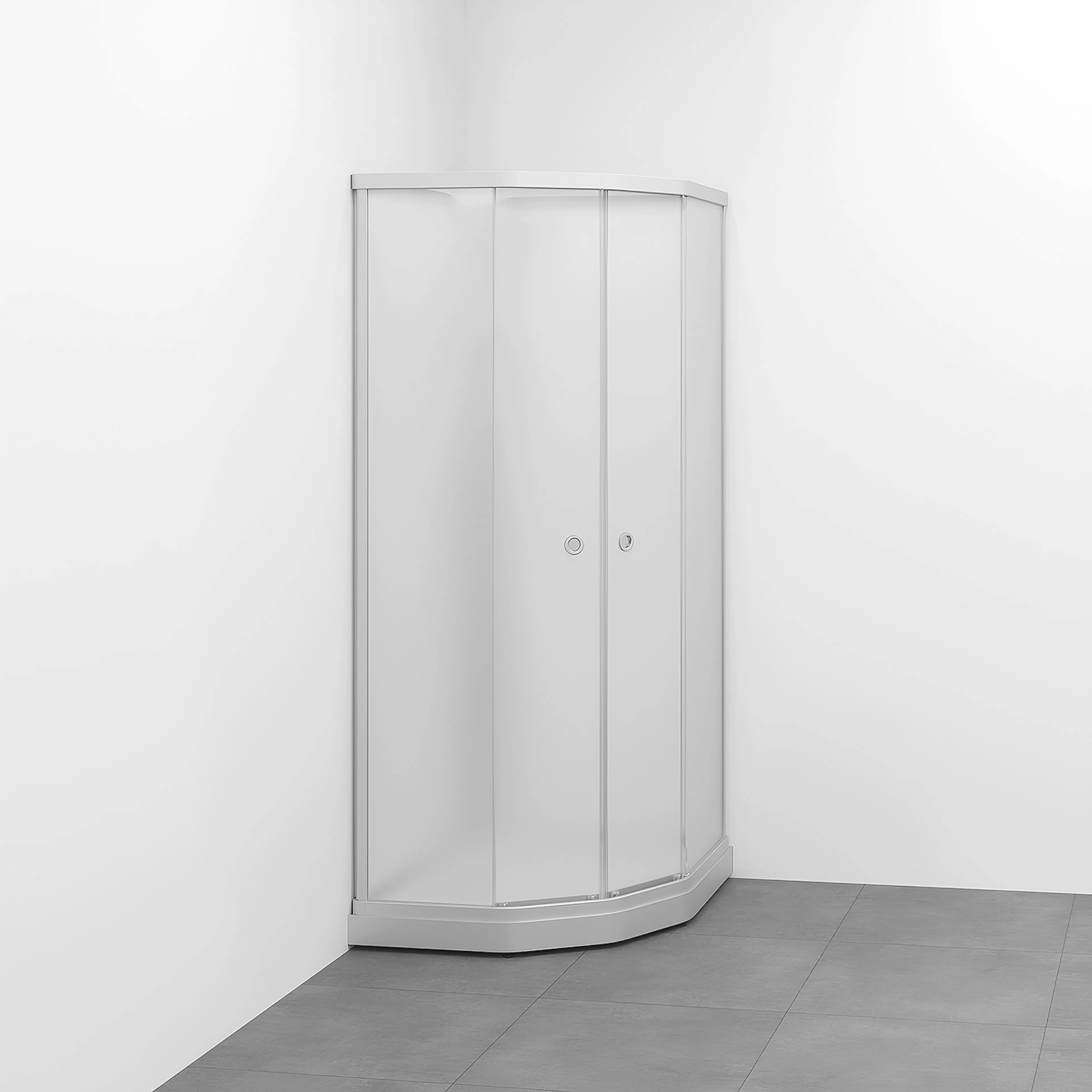 Flow kab Semi UtpBl 7x9 N ICV 710x910x1990 mm, Matt aluminium Profil, Frostat glas/Vit bakvägg