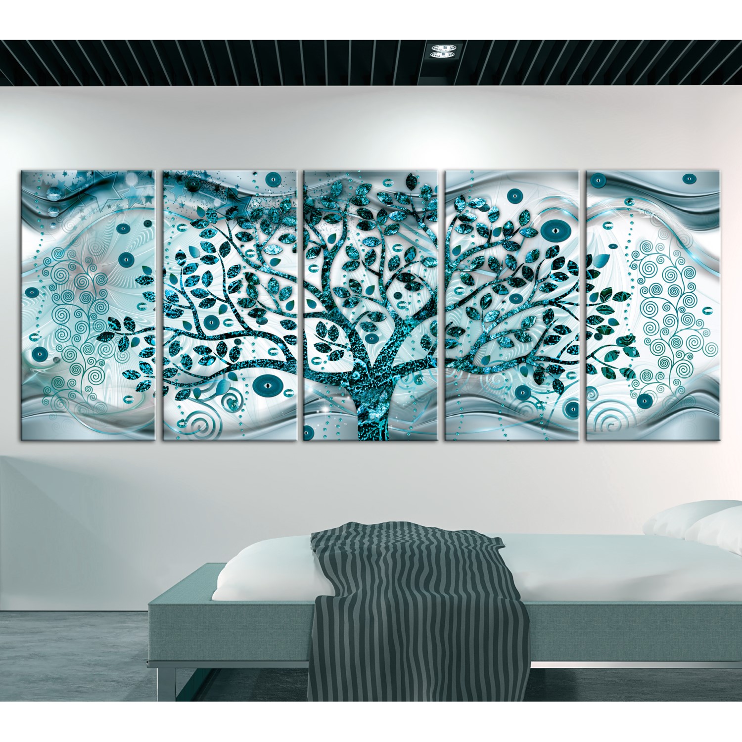 Tavla Arkiio Tree And Waves Blue 5 delar