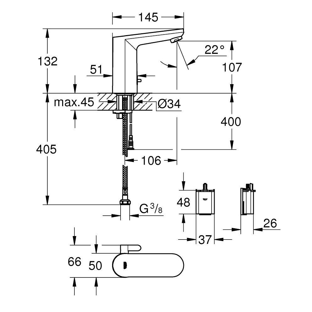 Tvättställsblandare Grohe Get E Sensor 6V