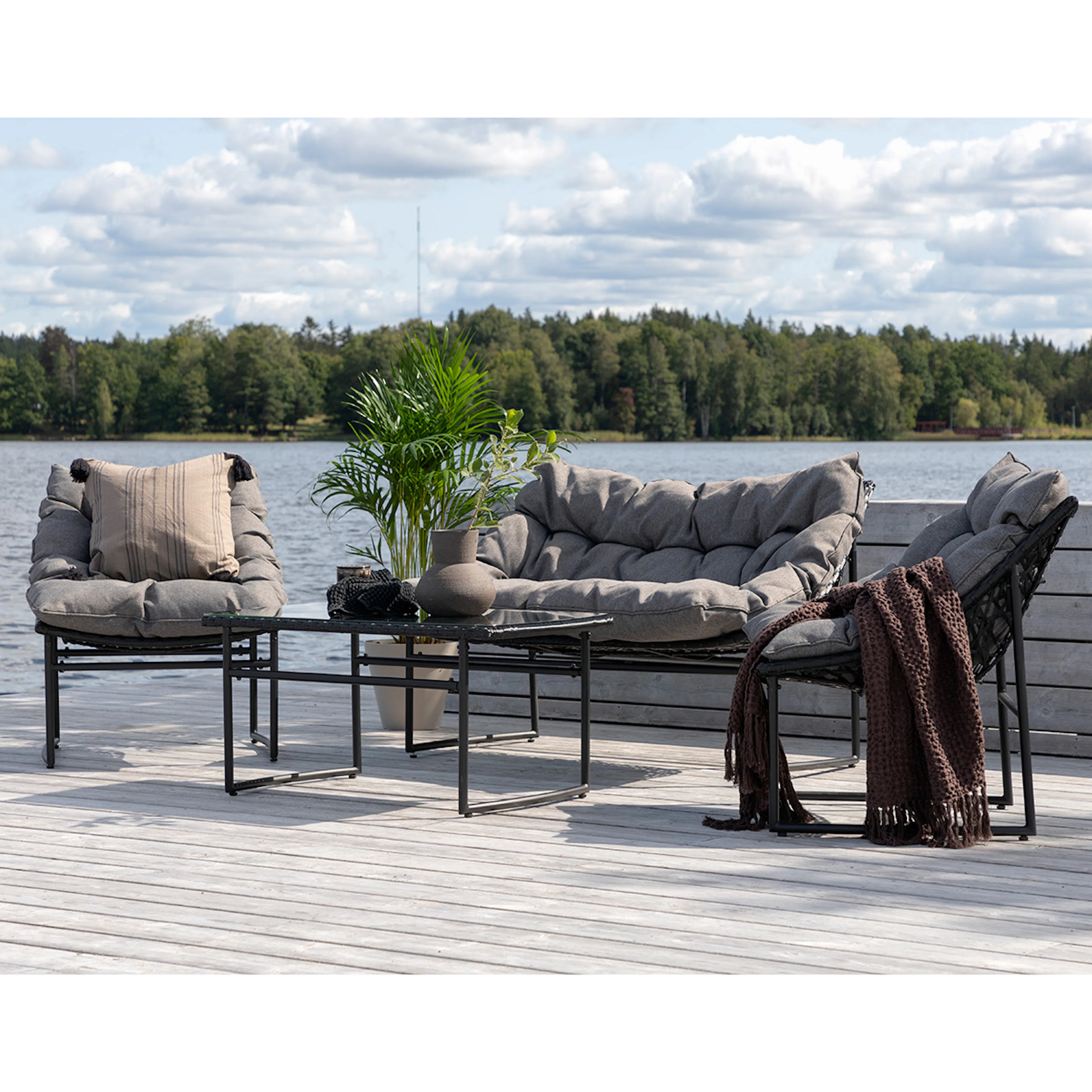 Loungeset Venture Home Ture Soffgrupp Svart med Dynor Utomhus
