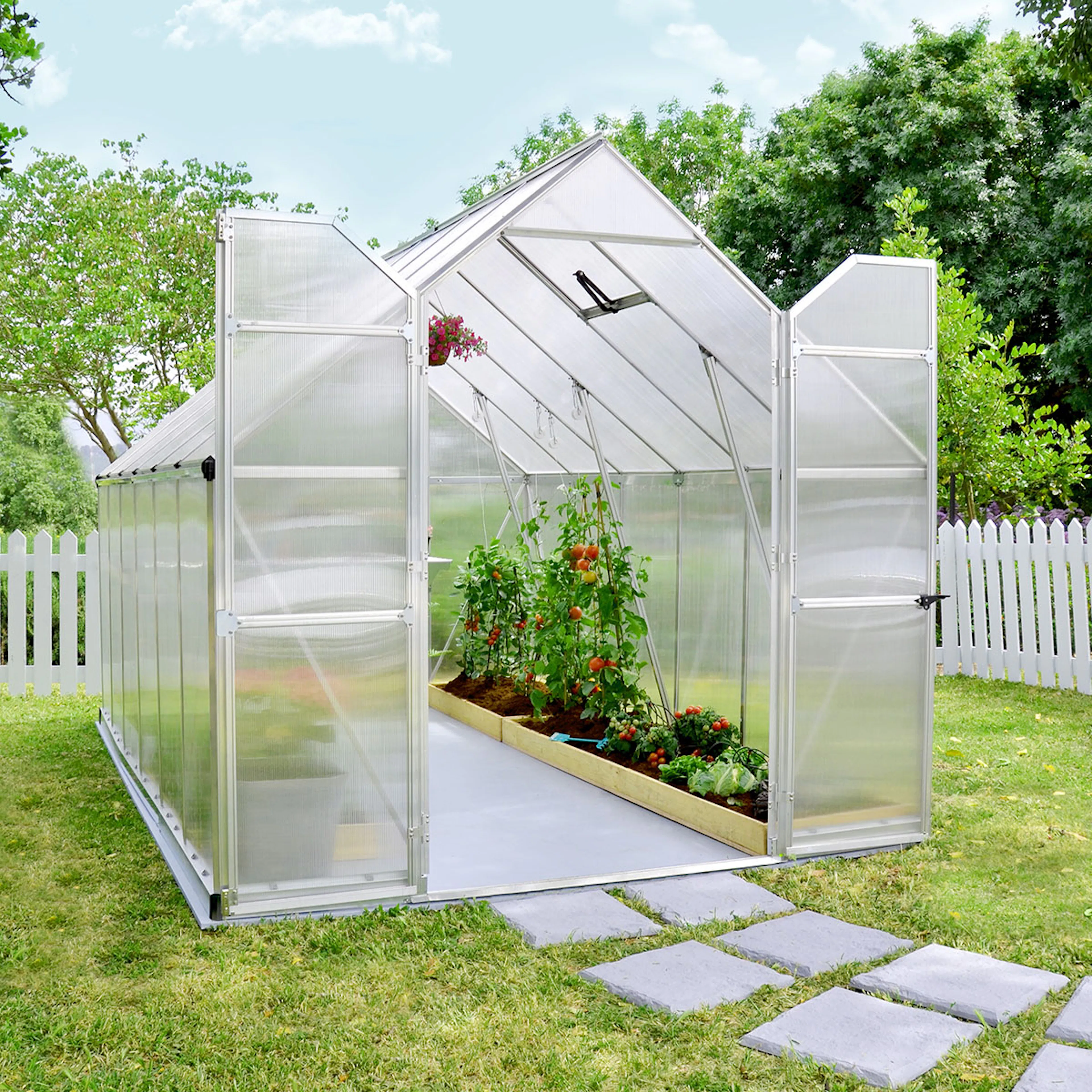 Växthus Canopia by Palram Essence Aluminiumram med UV-Skyddad Polykarbonat & Ventilationsfönster, 9 m²
