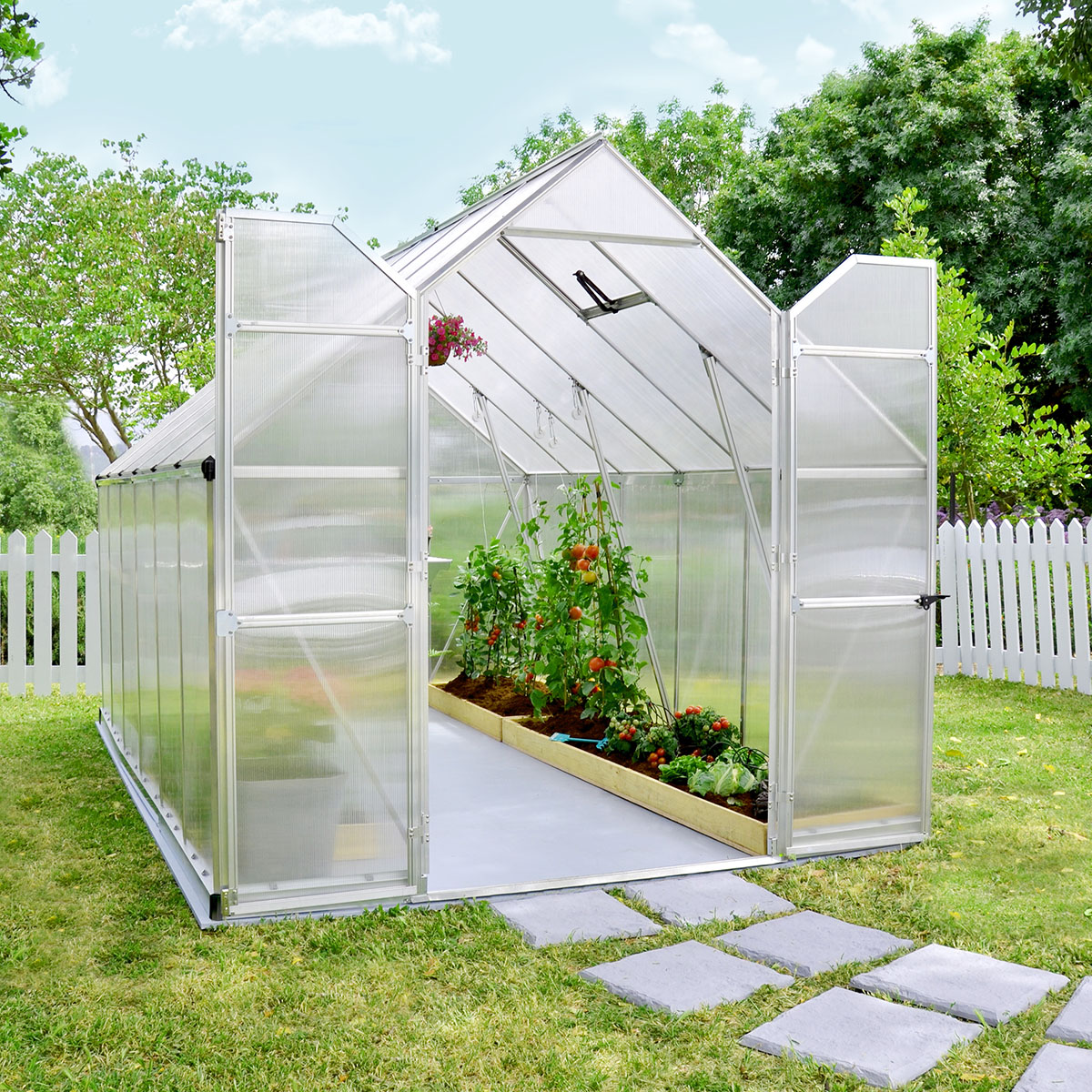 Växthus Canopia by Palram Essence Aluminiumram med UV-Skyddad Polykarbonat & Ventilationsfönster, 9 m²