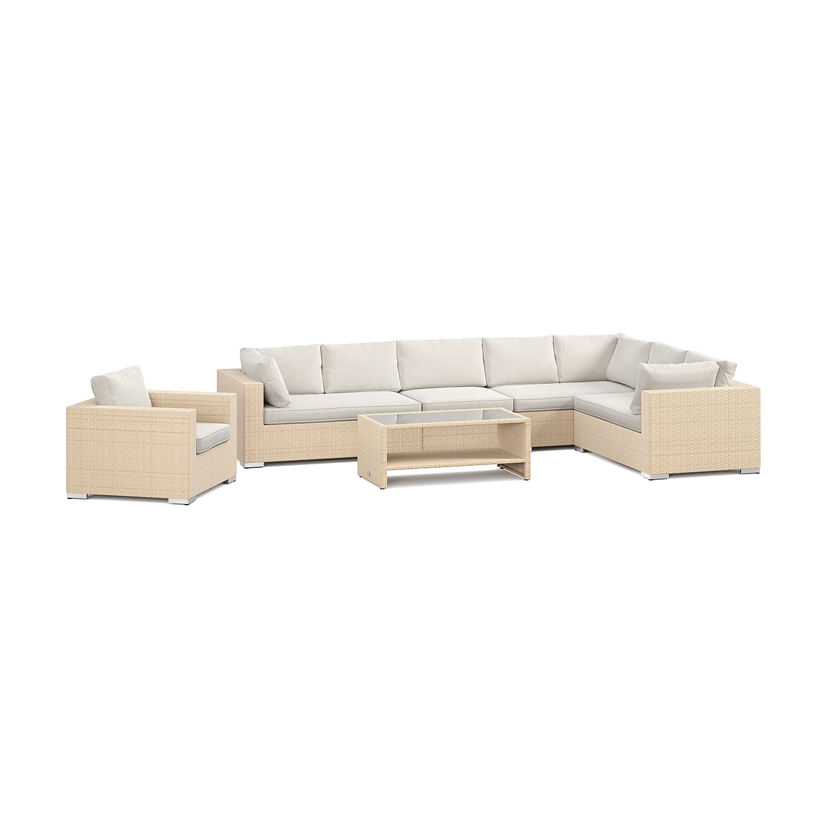 Bahamas L-soffa Vänster en fåtölj 8 sits - bord med hylla Beige