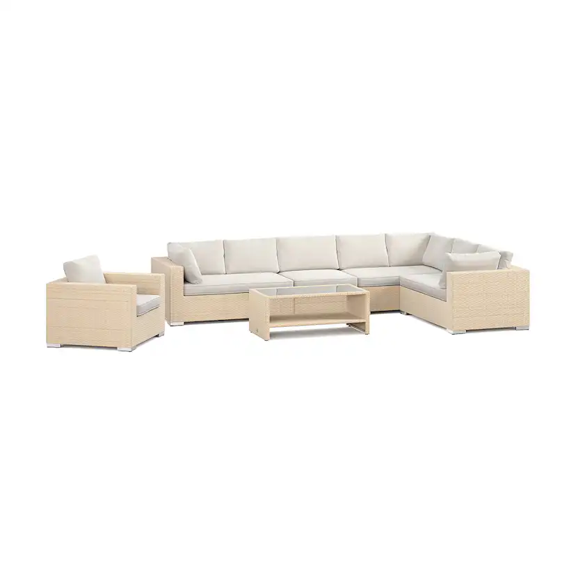 Bahamas L-soffa Vänster en fåtölj 8 sits - bord med hylla Beige
