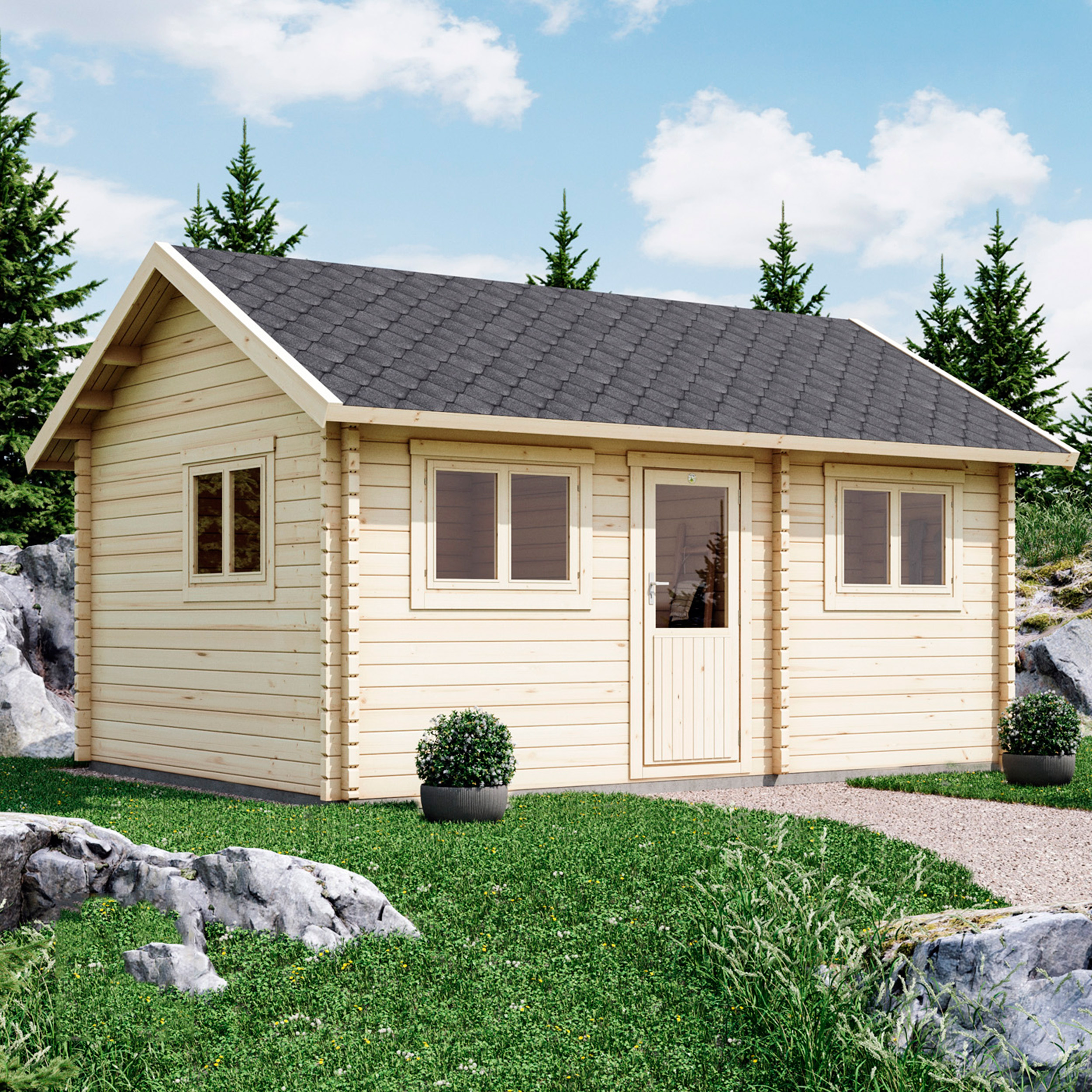 Attefallshus Luoman Lillevilla 100C-4 22,04 m² med Sadeltak & Loft i Trä