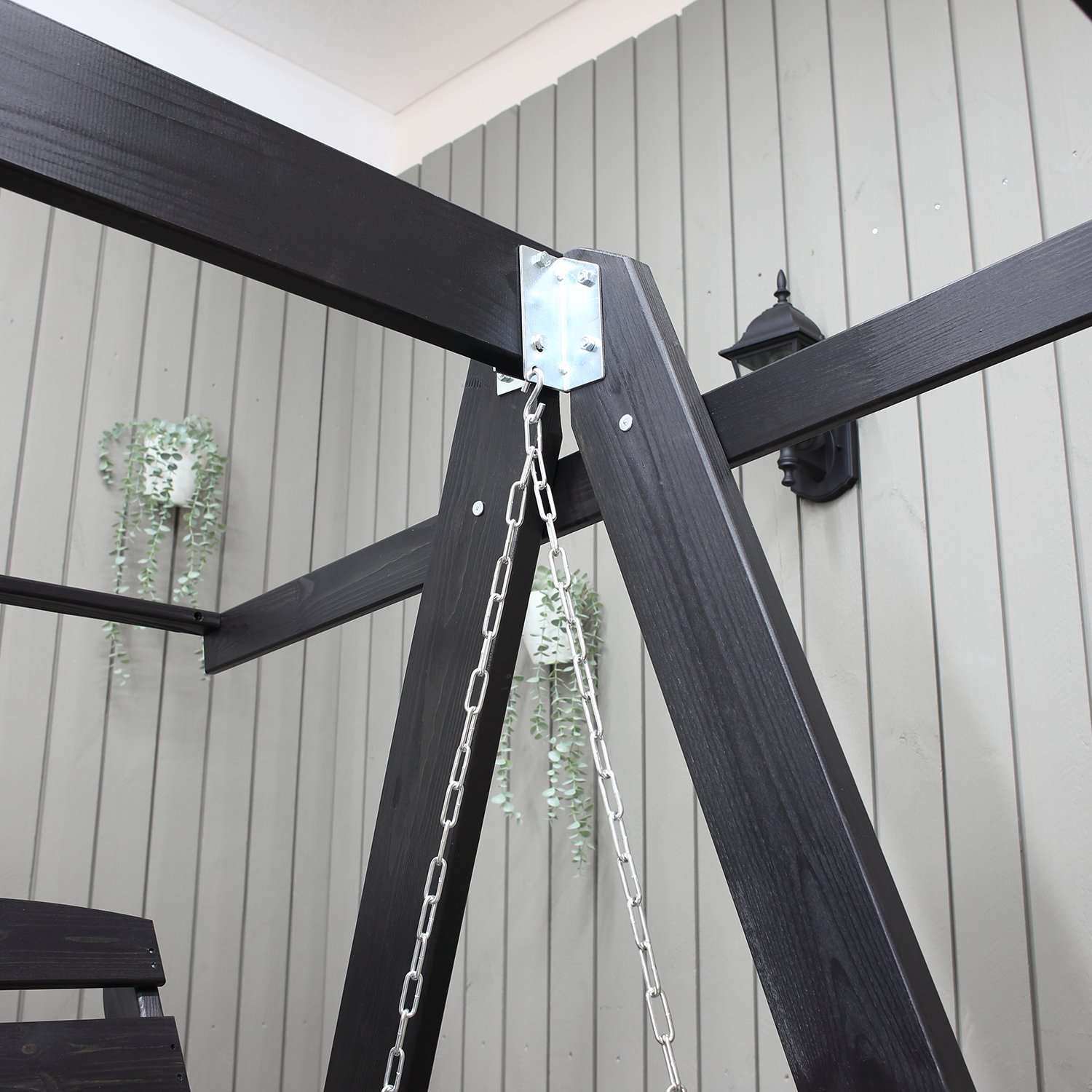 PELLE garden swing without roof, Svarte frame Grå