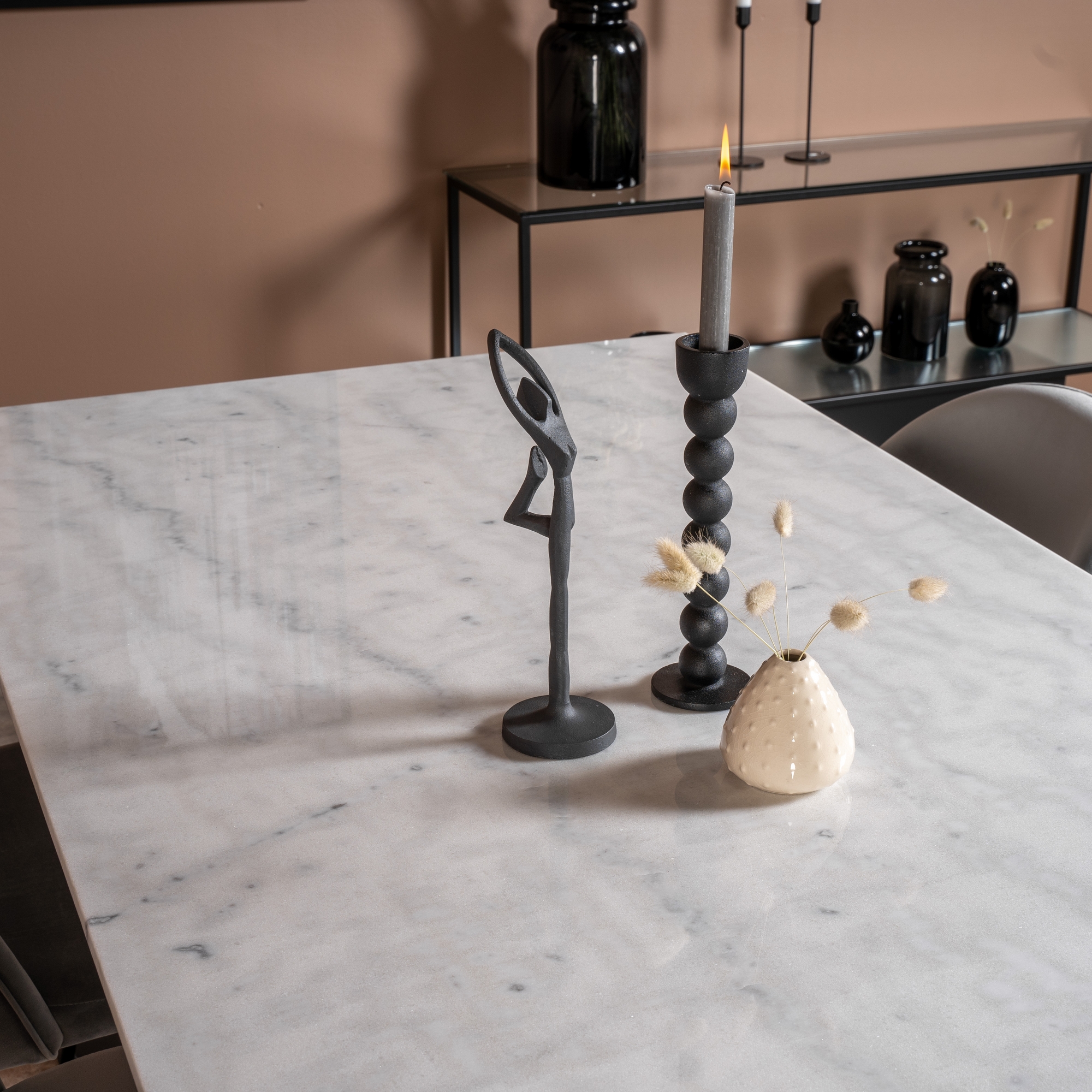 Estelle Matbord - Svart / Vit Marmor - 200*90*H76+Velvet Mat Vit/Ljusgrå