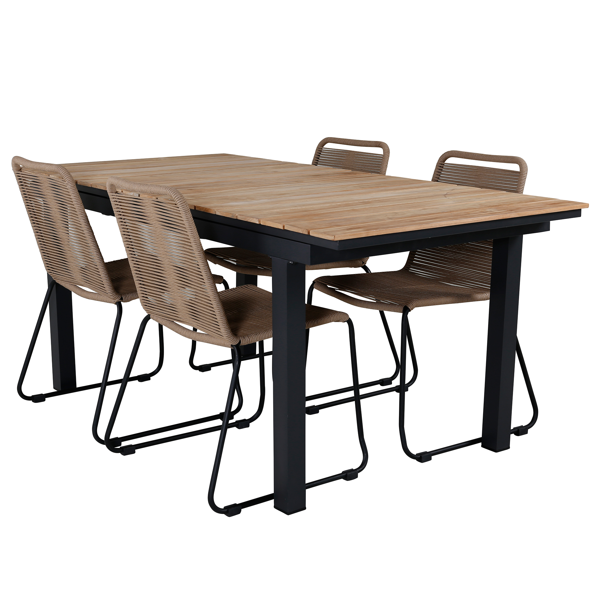 MexicoTable160/240*90-LindosChair-BlackAlu/LatteRope_4 Beige