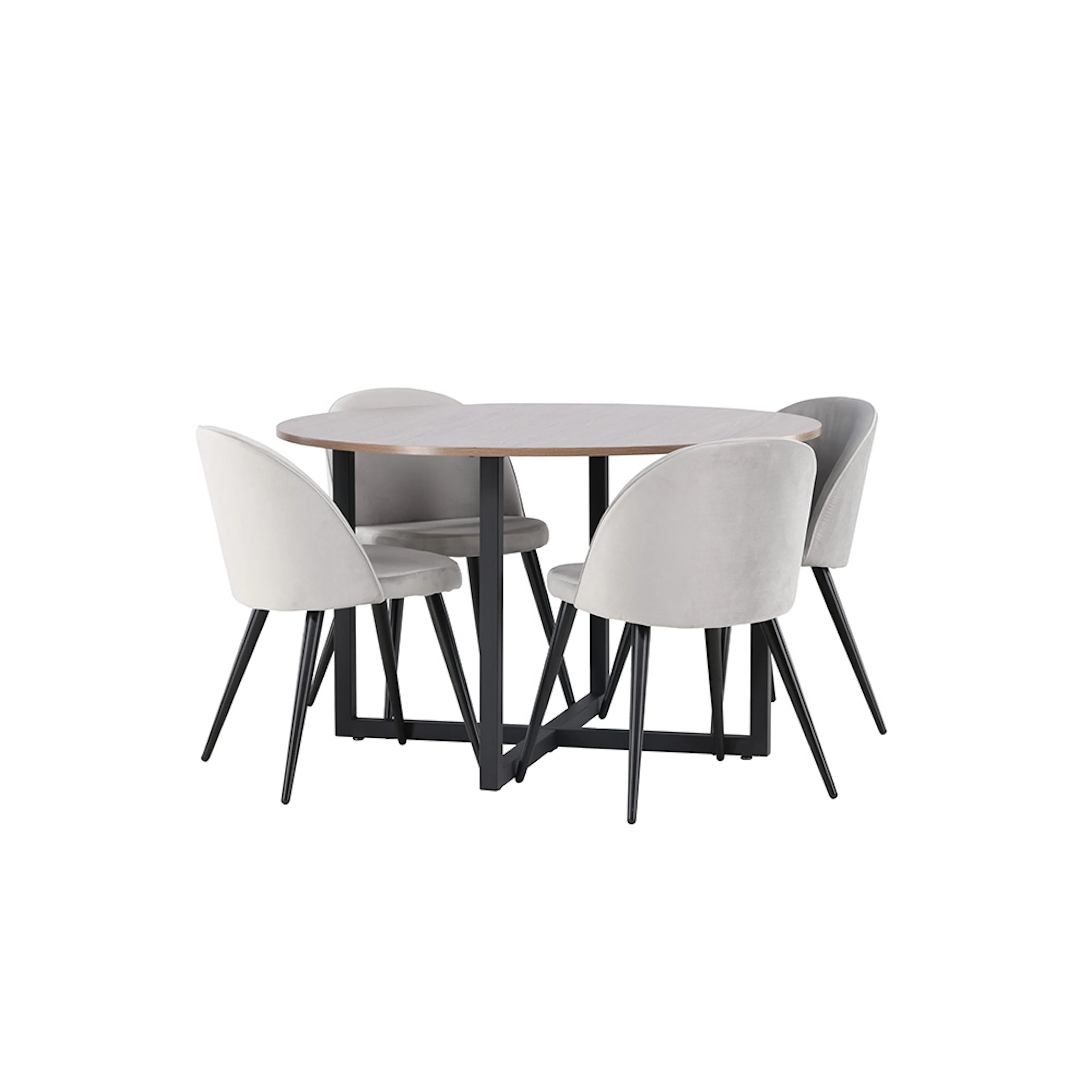 Durango Dining Table - Black / Walnut MDF +Velvet Dining Cha Valnöt/Grå