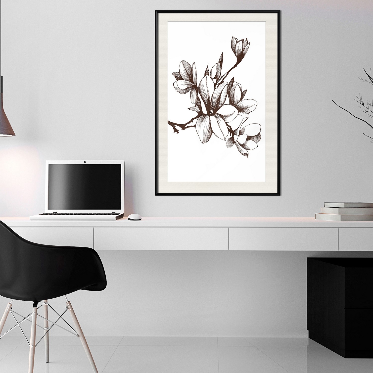 Affisch - Renaissance Magnolias [Poster] 40x60 Svart ram med passepartout, 40x60 cm