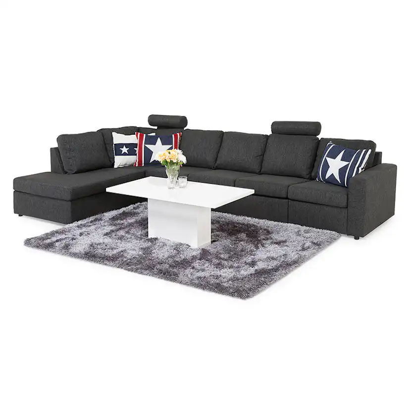 Crazy L-soffa 4-sits Vänster Antracit/Korta Svarta Ben, Vänster